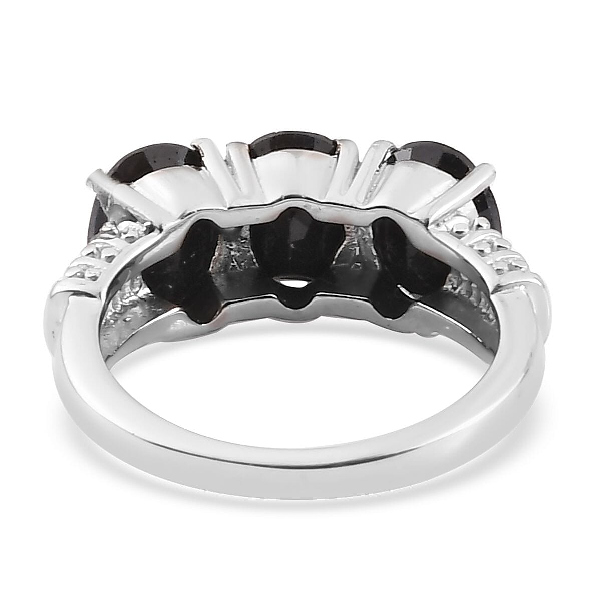 Midnight Sapphire 3 Stone Ring (Size 5) and Solitaire Stud Earrings in Stainless Steel 7.40 ctw , Tarnish-Free, Waterproof, Sweat Proof Jewelry
