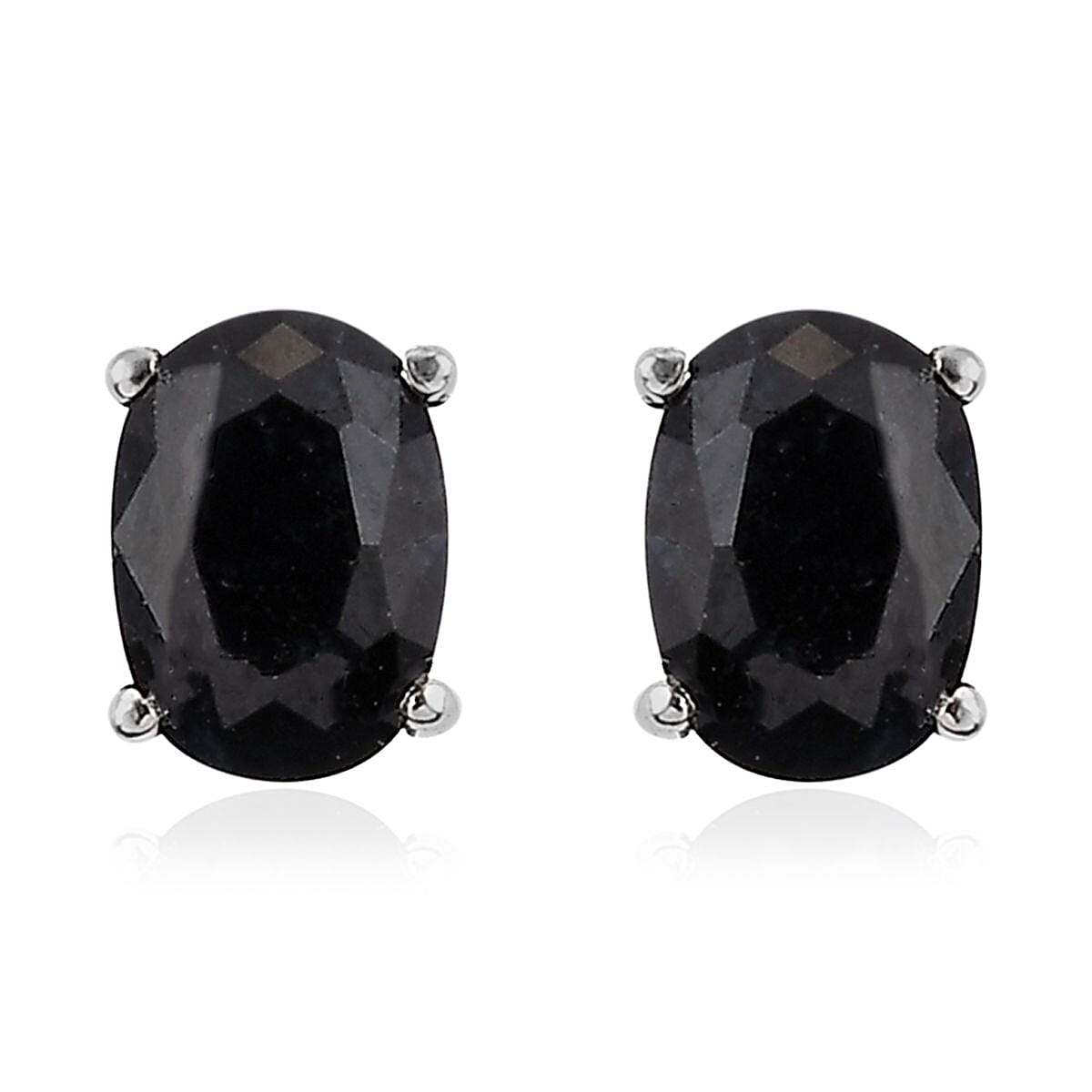 Midnight Sapphire 3 Stone Ring (Size 5) and Solitaire Stud Earrings in Stainless Steel 7.40 ctw , Tarnish-Free, Waterproof, Sweat Proof Jewelry