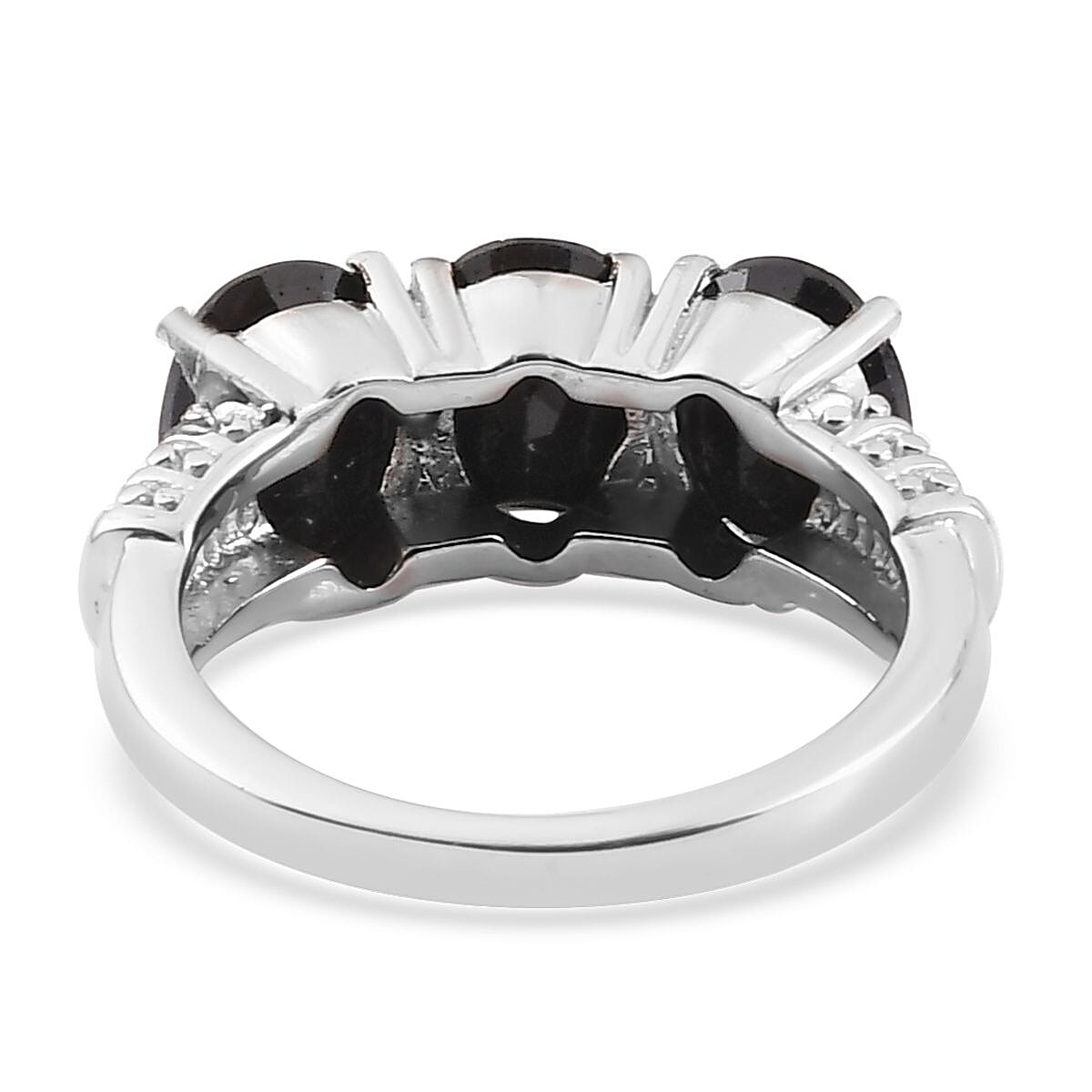 Midnight Sapphire 3 Stone Ring (Size 8) and Solitaire Stud Earrings in Stainless Steel 7.40 ctw , Tarnish-Free, Waterproof, Sweat Proof Jewelry