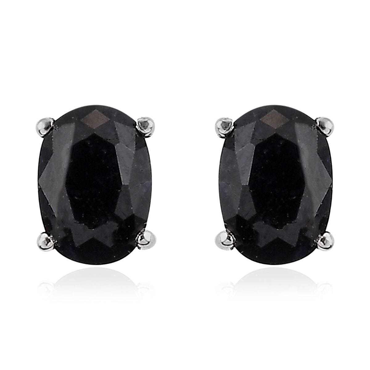 Midnight Sapphire 3 Stone Ring (Size 8) and Solitaire Stud Earrings in Stainless Steel 7.40 ctw , Tarnish-Free, Waterproof, Sweat Proof Jewelry