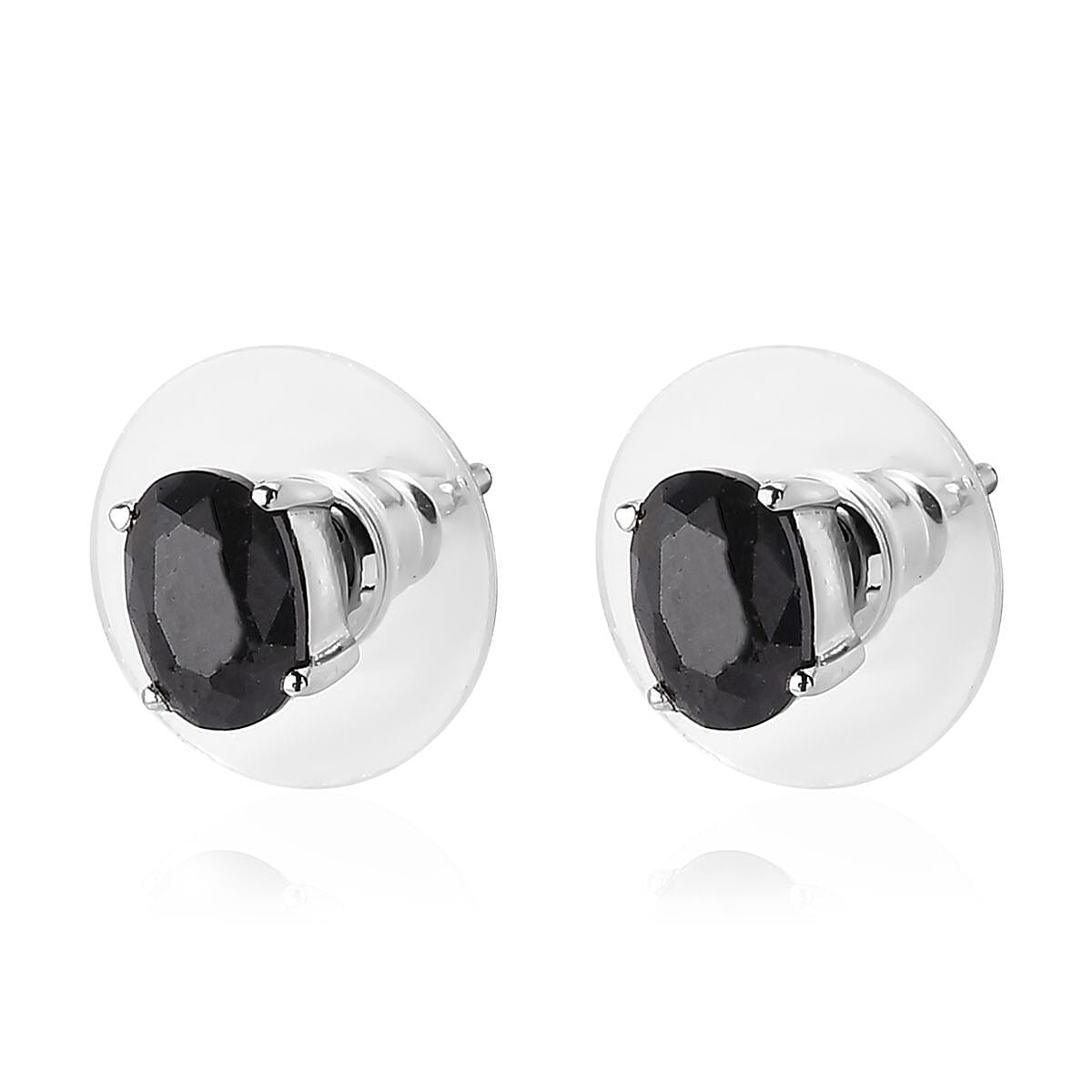 Midnight Sapphire 3 Stone Ring (Size 8) and Solitaire Stud Earrings in Stainless Steel 7.40 ctw , Tarnish-Free, Waterproof, Sweat Proof Jewelry