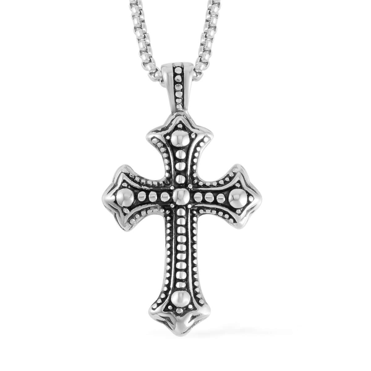 Cross Pendant Necklace 27.5 Inches in Stainless Steel image number 0