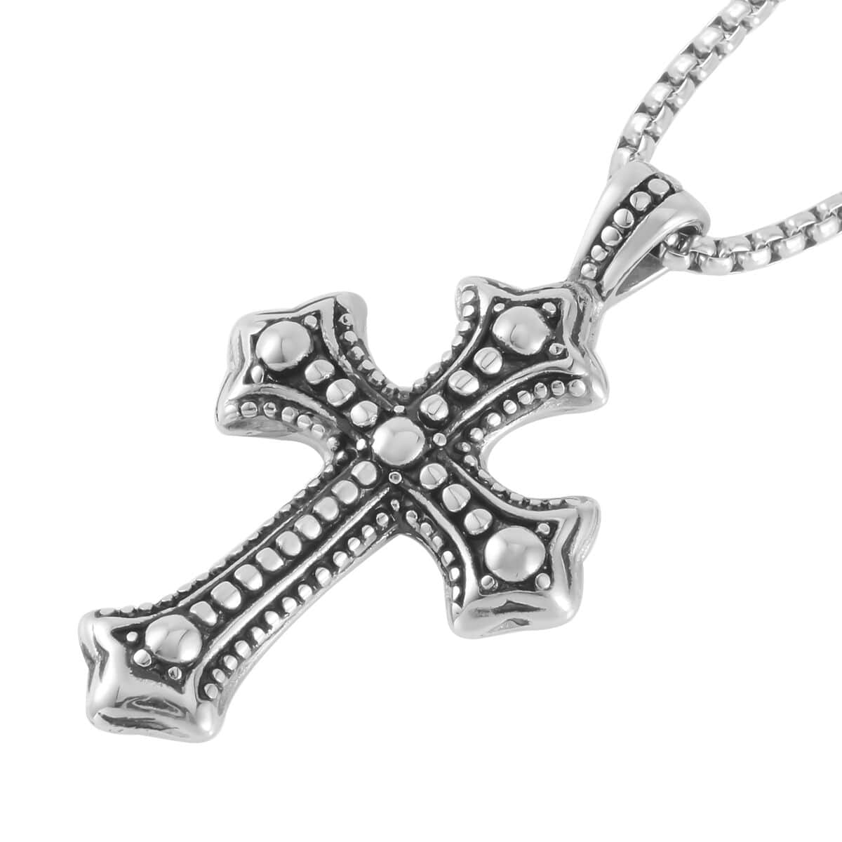 Cross Pendant Necklace 27.5 Inches in Stainless Steel image number 2