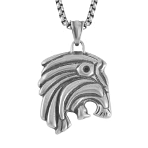 Lion Pendant Necklace 27.5 Inches in Black Oxidized Stainless Steel