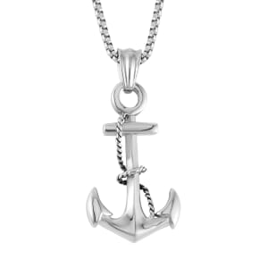Anchor Pendant Necklace 27.5 Inches in Black Oxidized Stainless Steel