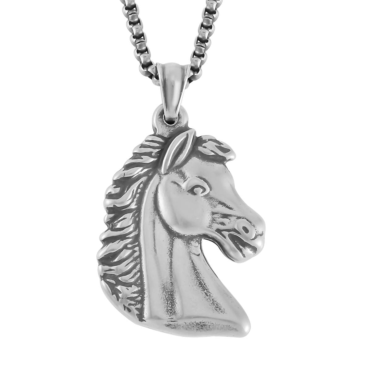 Horse Head Pendant Necklace 27.5 Inches in Black Oxidized Stainless Steel