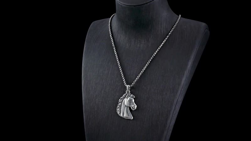 Compass Look Pendant Necklace 27.5 Inches in Black Oxidized Stainless Steel