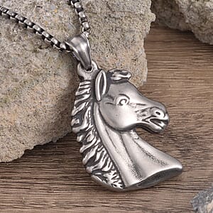 Horse Head Pendant Necklace 27.5 Inches in Black Oxidized Stainless Steel