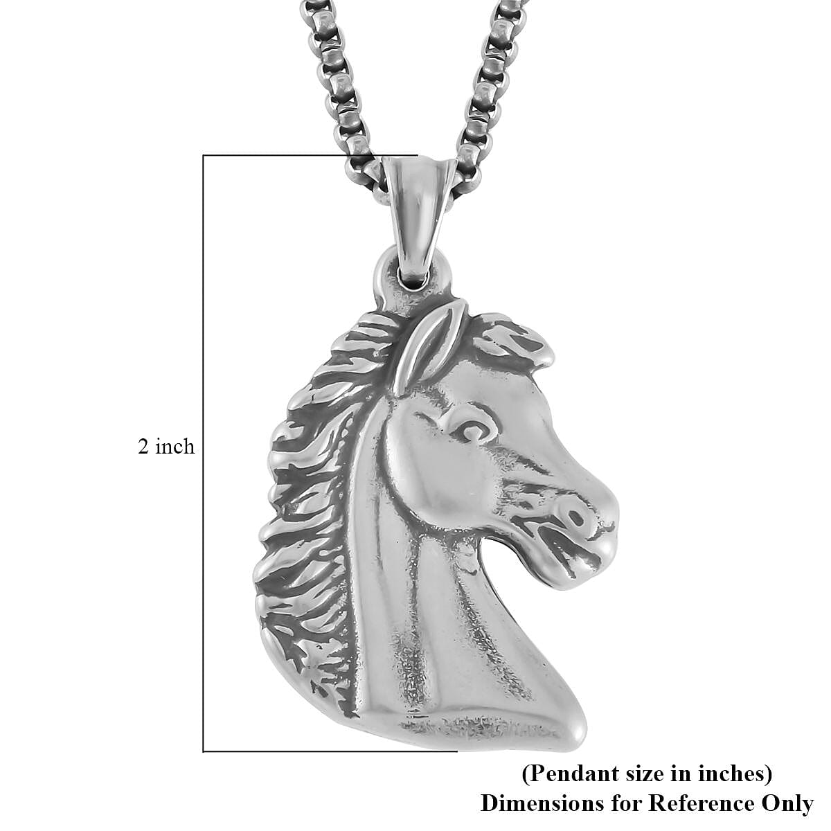 Horse Head Pendant Necklace 27.5 Inches in Black Oxidized Stainless Steel