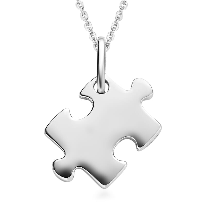 Platinum Over Sterling Silver Puzzle Piece Pendant Necklace 20 Inches 4.25 Grams
