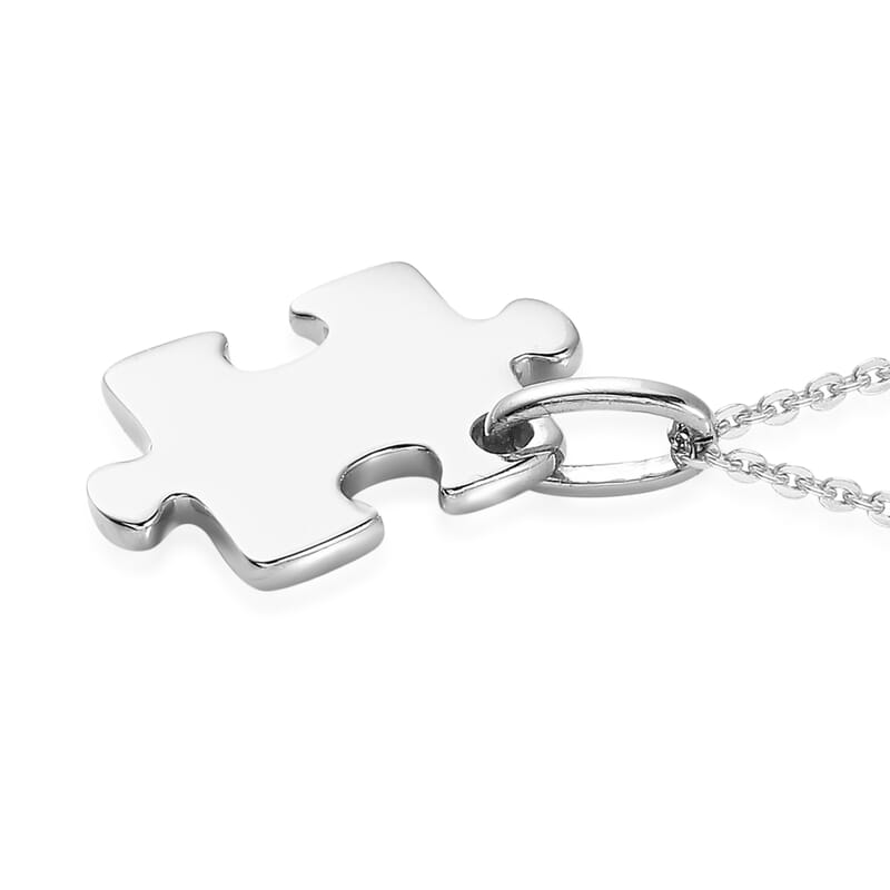 Platinum Over Sterling Silver Puzzle Piece Pendant Necklace 20 Inches 4.25 Grams