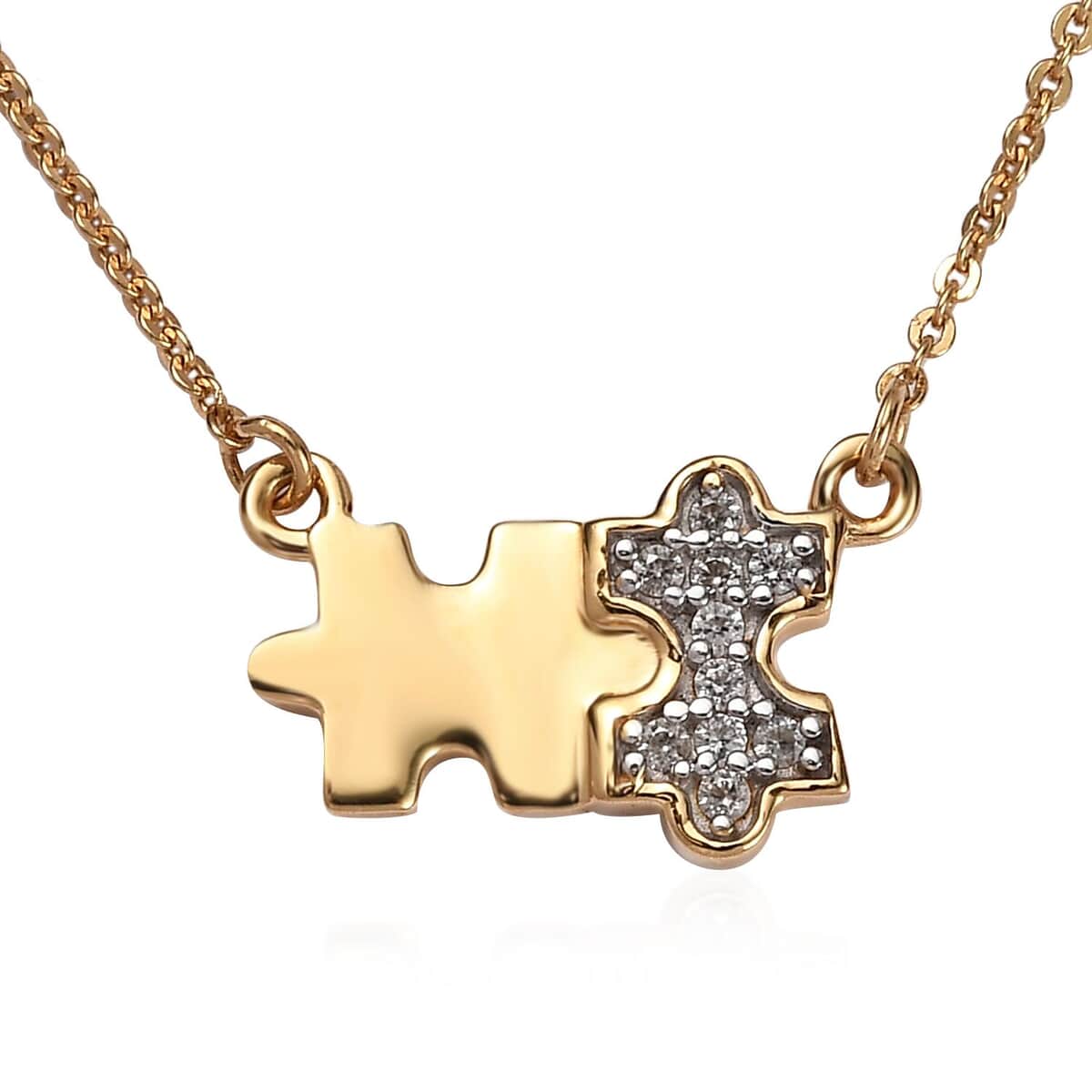 White Zircon Puzzle Pieces Necklace 18 Inches in Vermeil Yellow Gold Over Sterling Silver 0.10 ctw image number 0