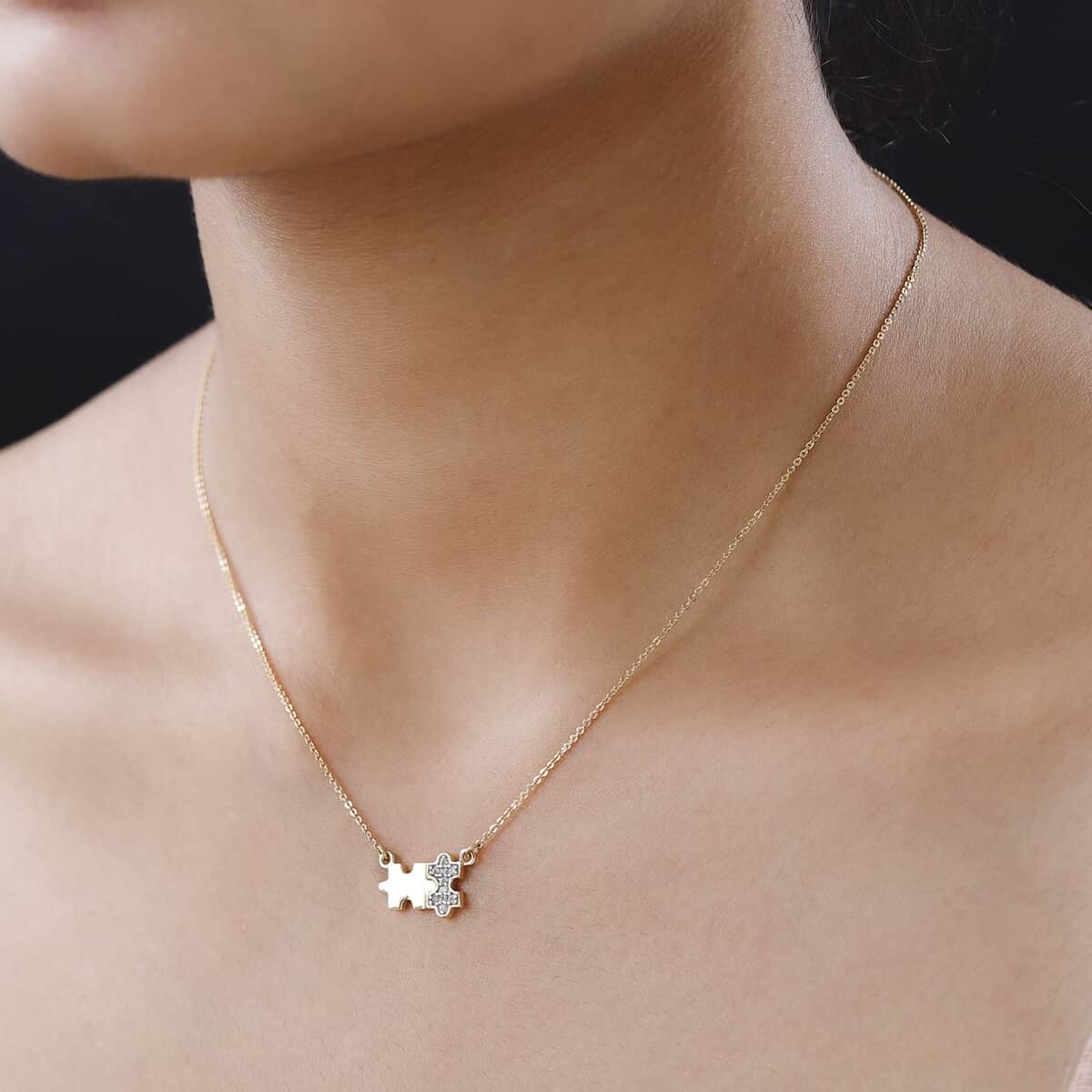 White Zircon Puzzle Pieces Necklace 18 Inches in Vermeil Yellow Gold Over Sterling Silver 0.10 ctw image number 2
