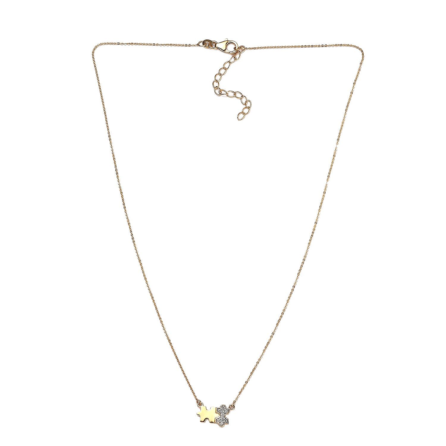 White Zircon Puzzle Pieces Necklace 18 Inches in Vermeil Yellow Gold Over Sterling Silver 0.10 ctw