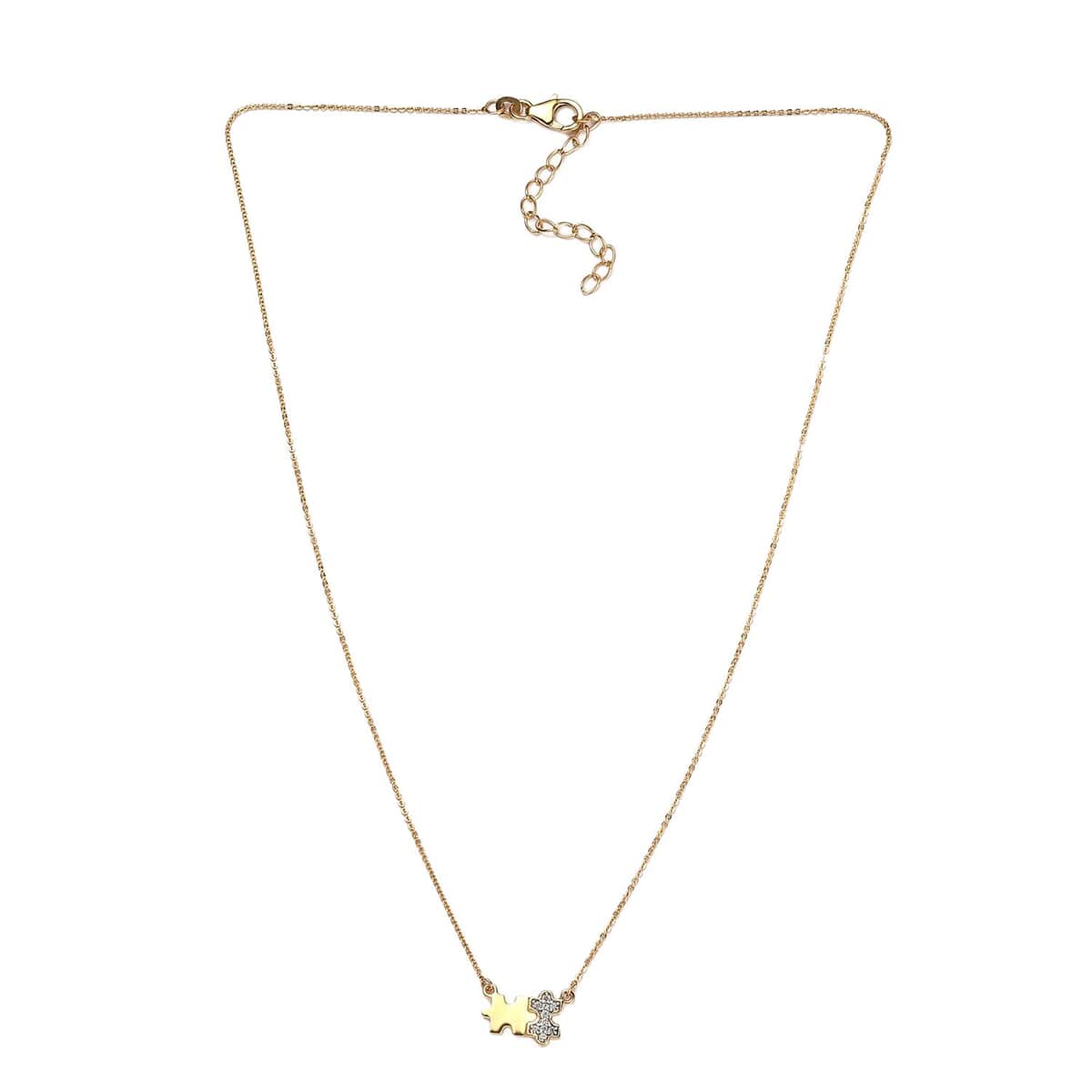 White Zircon Puzzle Pieces Necklace 18 Inches in Vermeil Yellow Gold Over Sterling Silver 0.10 ctw image number 3