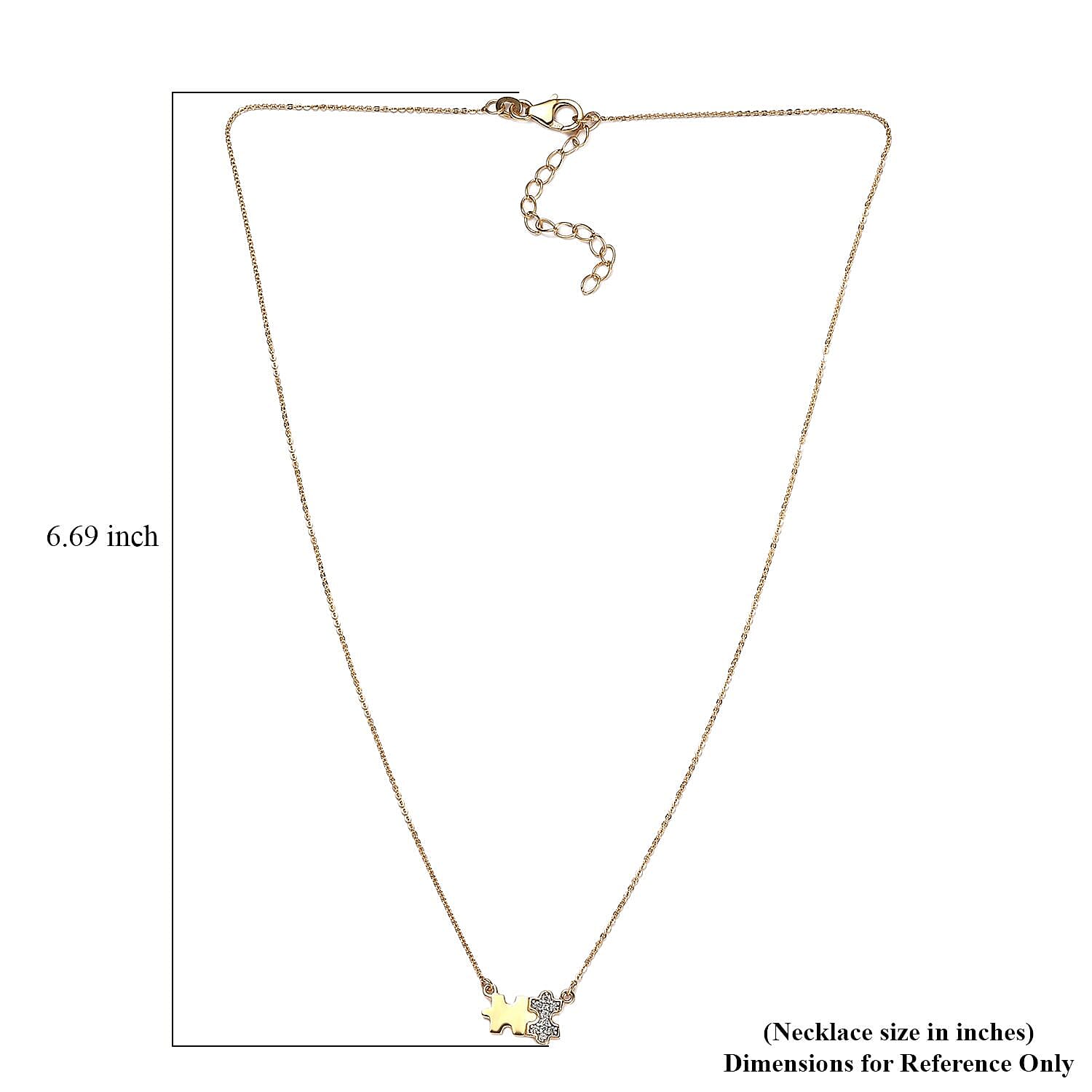 White Zircon Puzzle Pieces Necklace 18 Inches in Vermeil Yellow Gold Over Sterling Silver 0.10 ctw