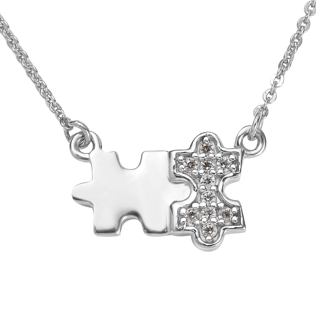 White Zircon Puzzle Pieces Necklace 18 Inches in Platinum Over Sterling Silver 0.10 ctw image number 0