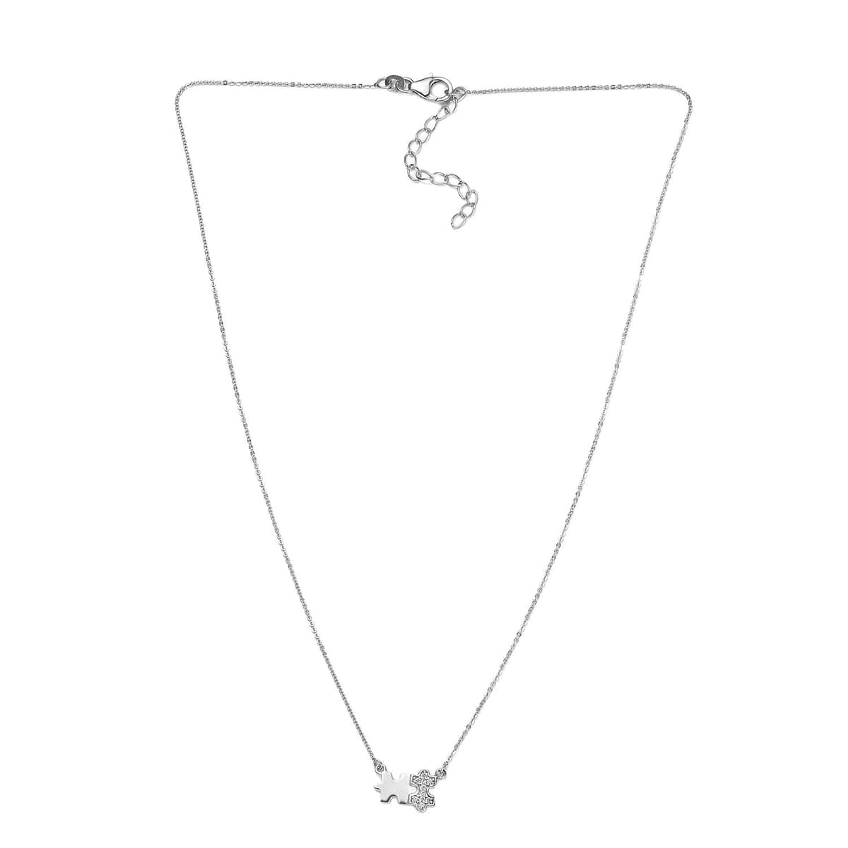White Zircon Puzzle Pieces Necklace 18 Inches in Platinum Over Sterling Silver 0.10 ctw image number 3