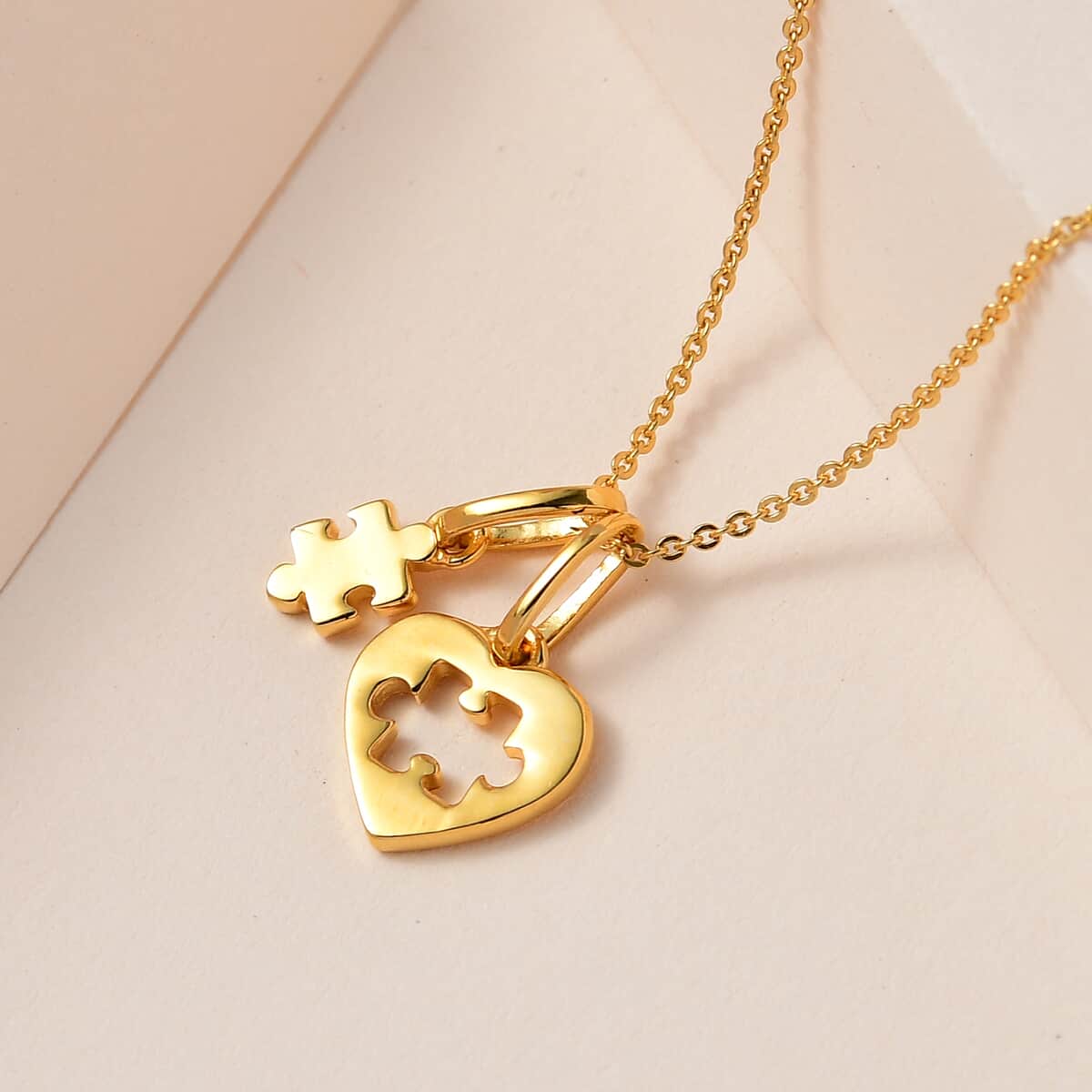 Vermeil YG Over Sterling Silver Heart Puzzle Piece Pendant Necklace (20 Inches) (3.30 g) image number 1