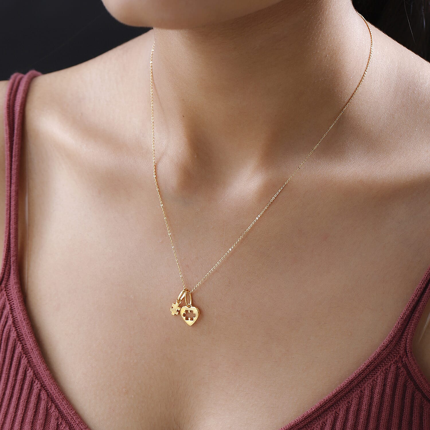 Vermeil YG Over Sterling Silver Heart Puzzle Piece Pendant Necklace (20 Inches) (3.30 g)