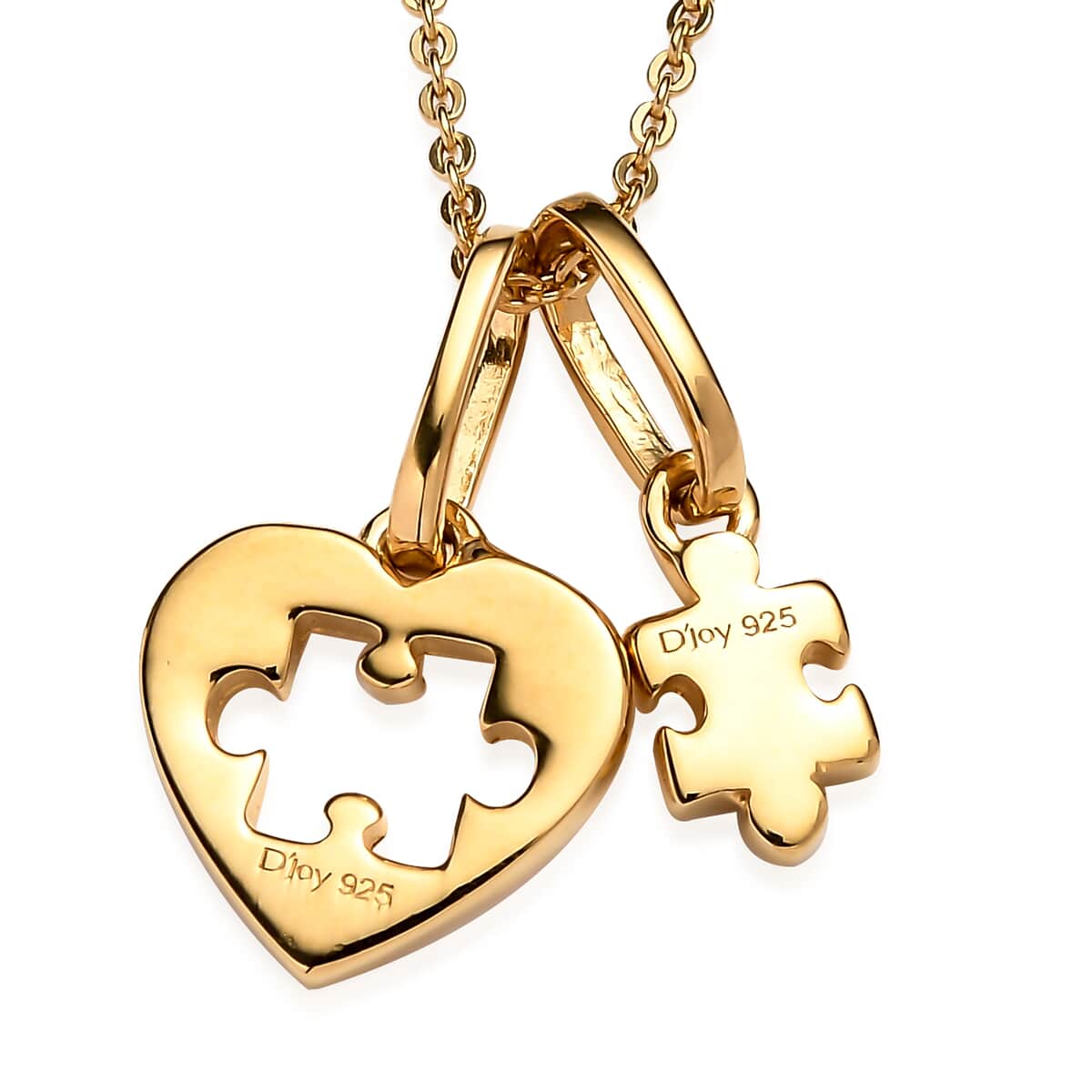 Doorbuster Vermeil YG Over Sterling Silver Heart Puzzle Piece Pendant Necklace (20 Inches) (3.30 g) image number 4