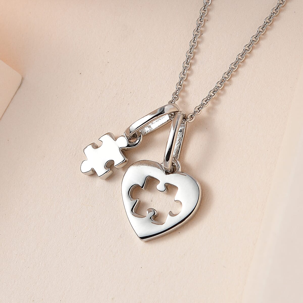 Platinum Over Sterling Silver Heart Puzzle Piece Pendant Necklace (20 Inches) (3.30 g) image number 1
