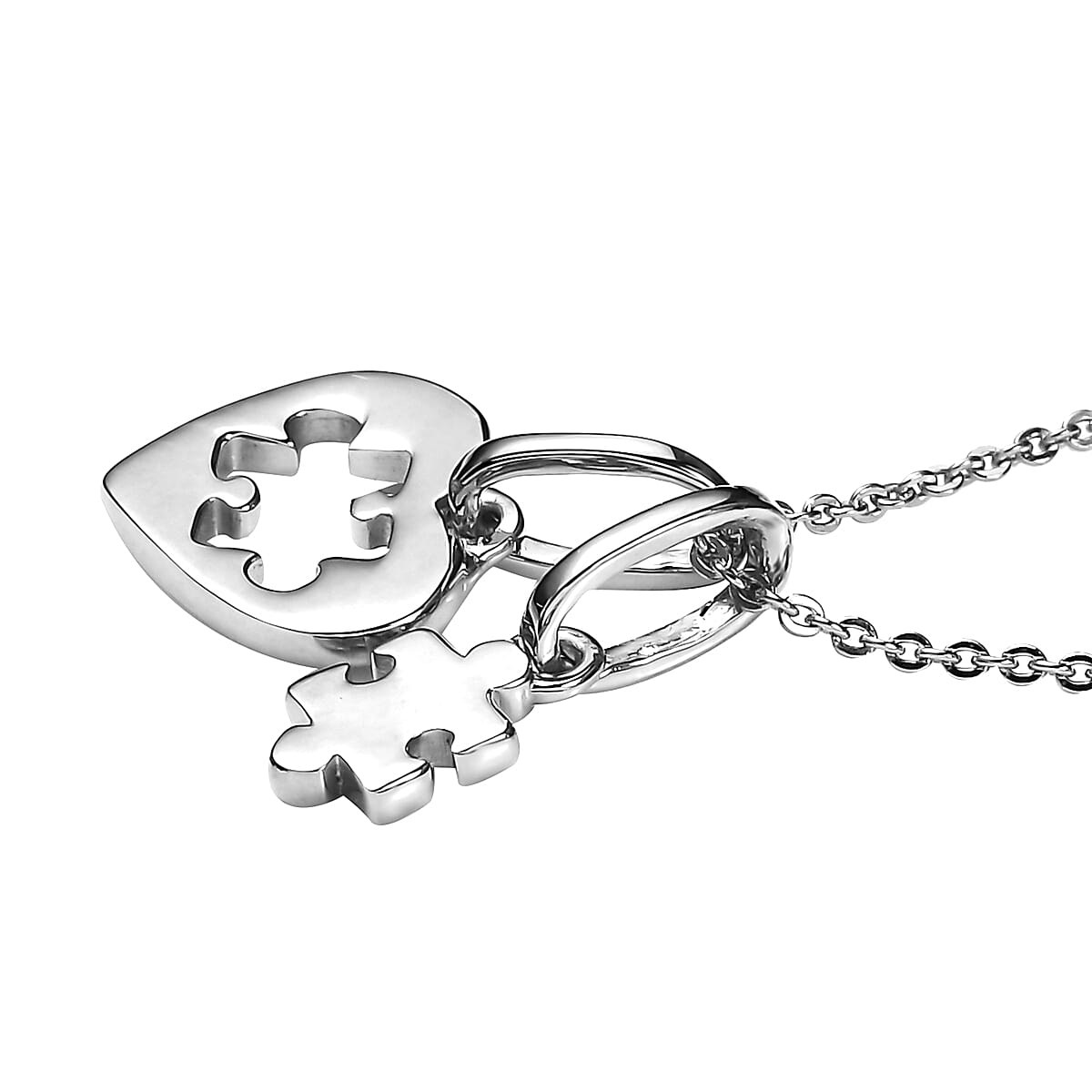 Platinum Over Sterling Silver Heart Puzzle Piece Pendant Necklace (20 Inches) (3.30 g) image number 3