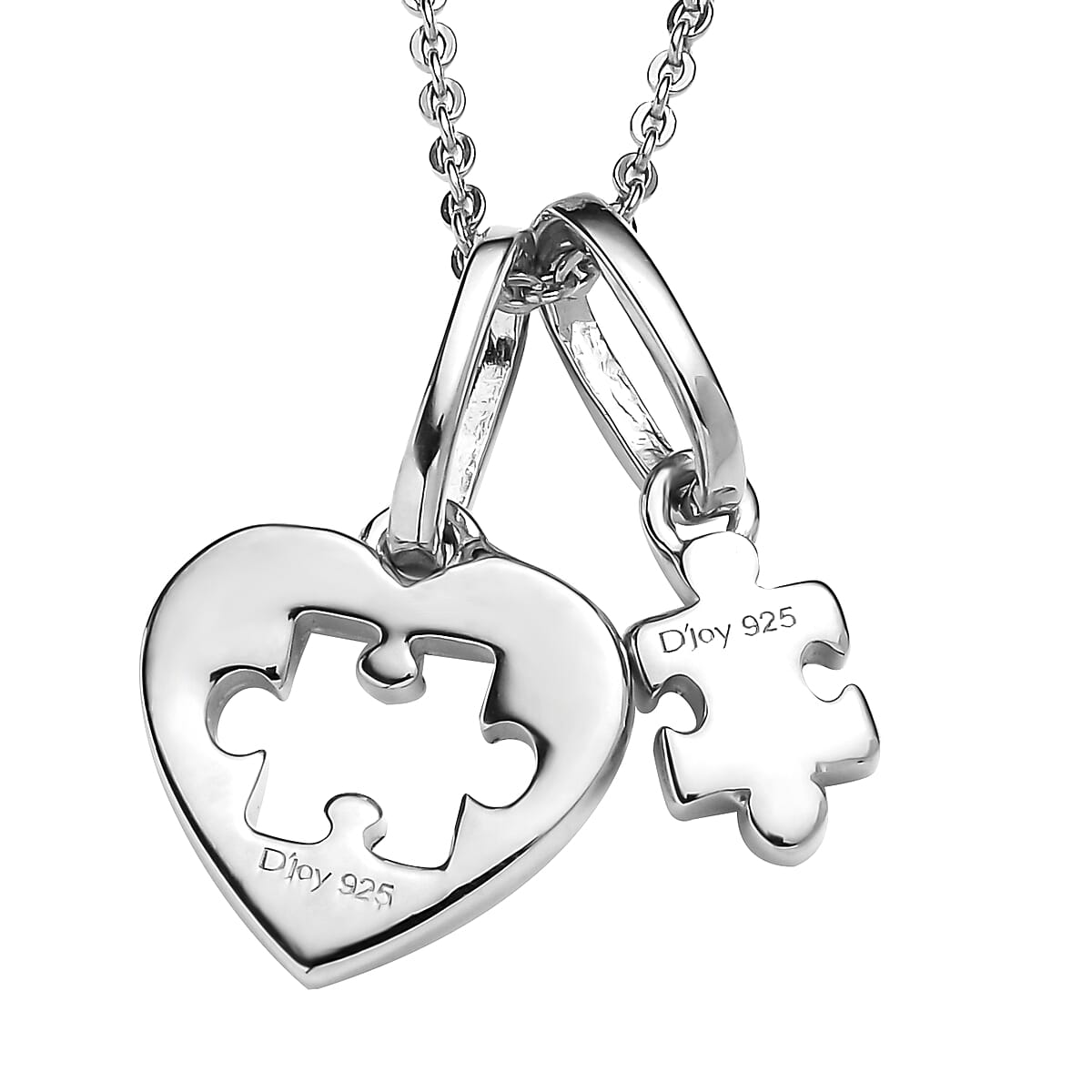 Platinum Over Sterling Silver Heart Puzzle Piece Pendant Necklace (20 Inches) (3.30 g) image number 4