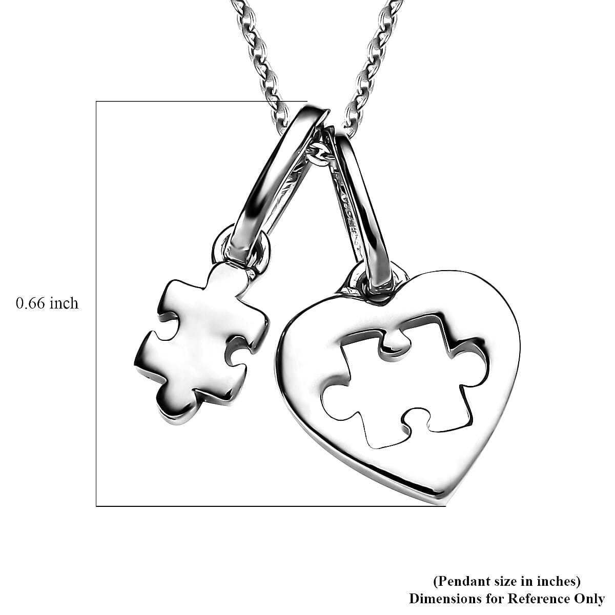 Platinum Over Sterling Silver Heart Puzzle Piece Pendant Necklace (20 Inches) (3.30 g) image number 6