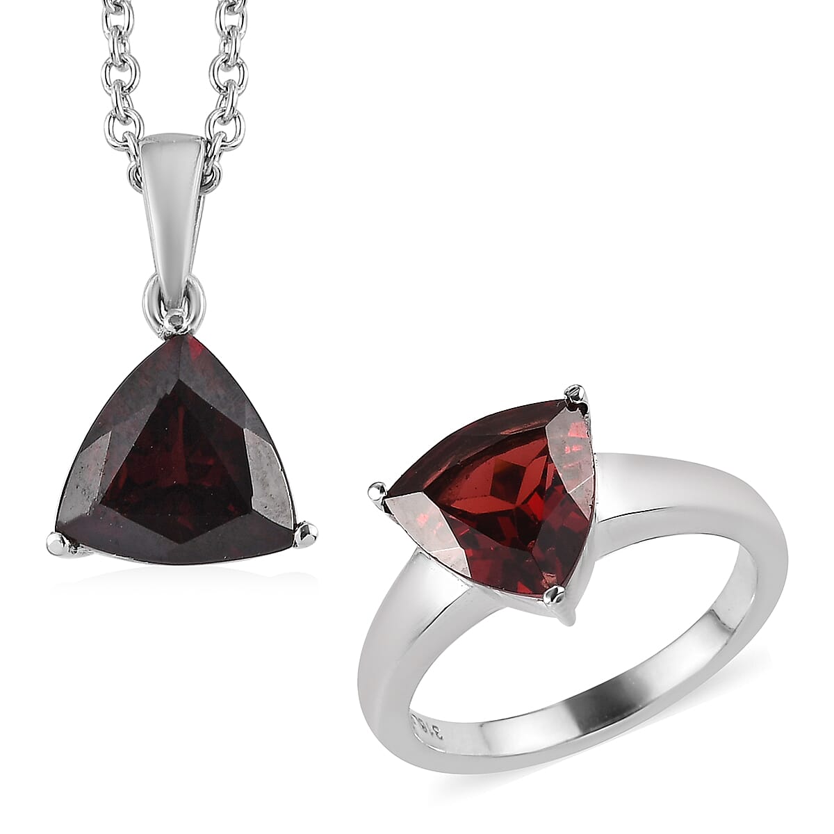 Mozambique Garnet Solitaire Ring (Size 5.0) and Pendant Necklace (20 Inches) in Stainless Steel 5.20 ctw | Tarnish-Free, Waterproof, Sweat Proof Jewelry