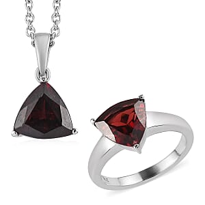Mozambique Garnet Solitaire Ring (Size 6.0) and Pendant Necklace (20 Inches) in Stainless Steel 5.20 ctw , Tarnish-Free, Waterproof, Sweat Proof Jewelry