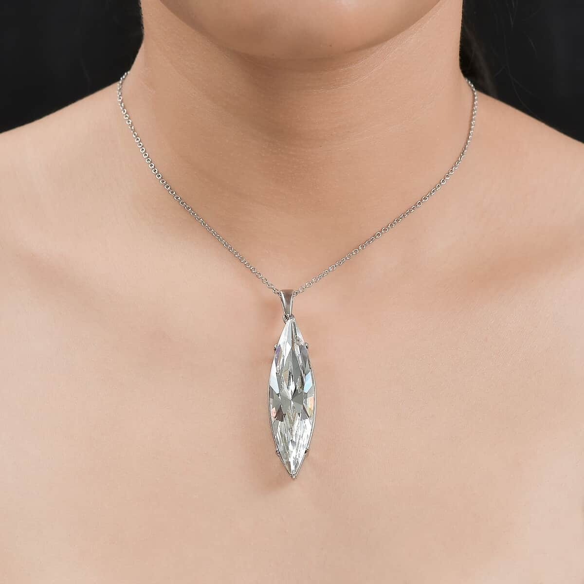 White Crystal Solitaire Pendant Necklace 20 Inches in Stainless Steel image number 2