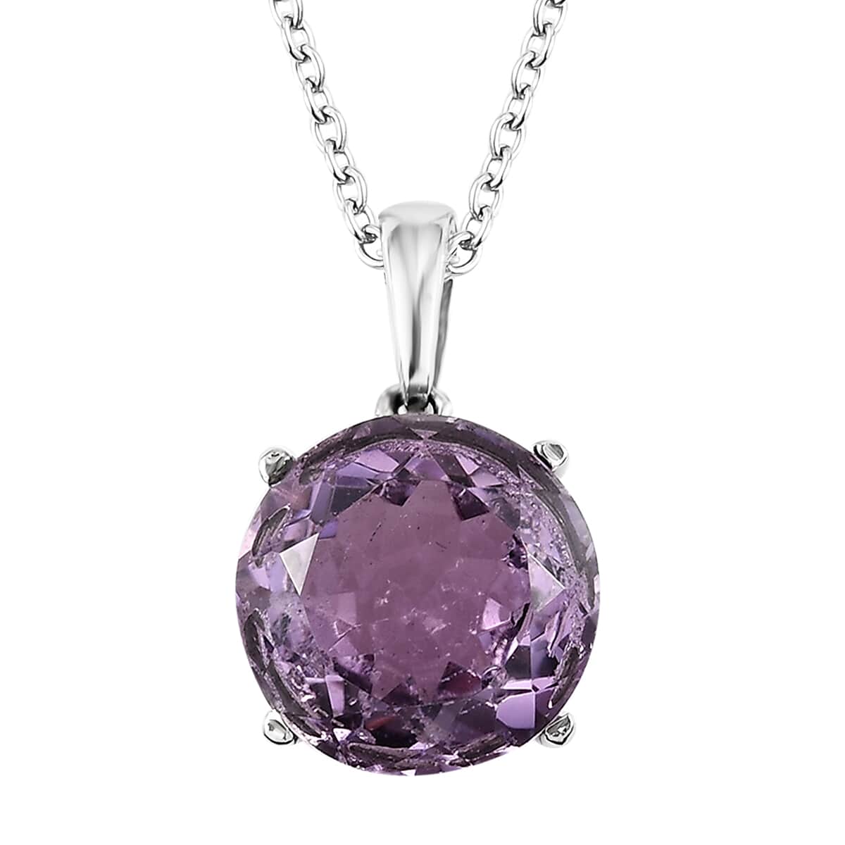 AAA Rose De France Amethyst Solitaire Pendant Necklace 20 Inches in Stainless Steel 6.10 ctw image number 0