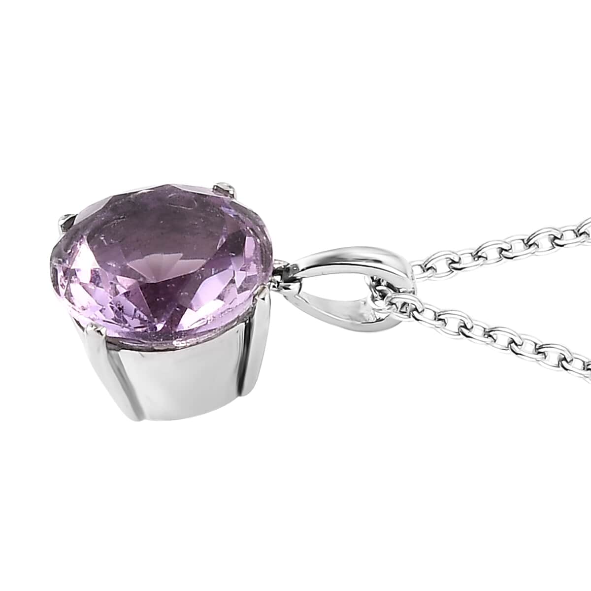 AAA Rose De France Amethyst Solitaire Pendant Necklace 20 Inches in Stainless Steel 6.10 ctw image number 3