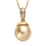 South Sea Golden Pearl and White Zircon Pendant Necklace 20 Inches in Vermeil Yellow Gold Over Sterling Silver