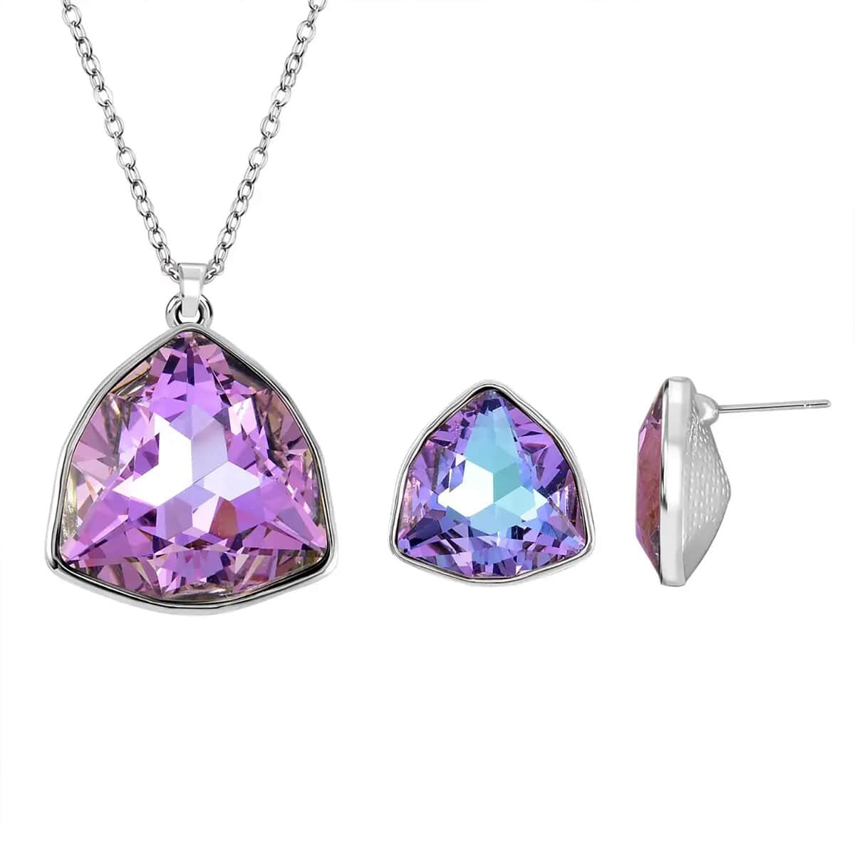 Purple Austrian Crystal Necklace 20-22 Inches and Stud Earrings in Silvertone image number 0