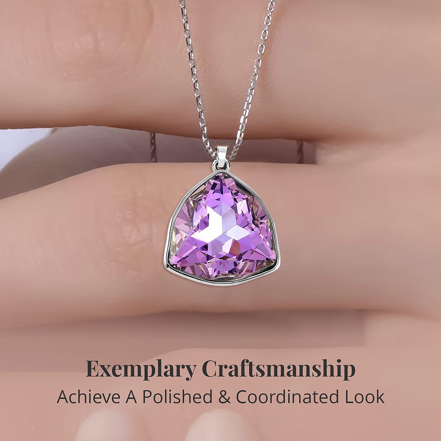 Purple Austrian Crystal Pendant Necklace and Stud Earrings in Silvertone 20-22 Inches