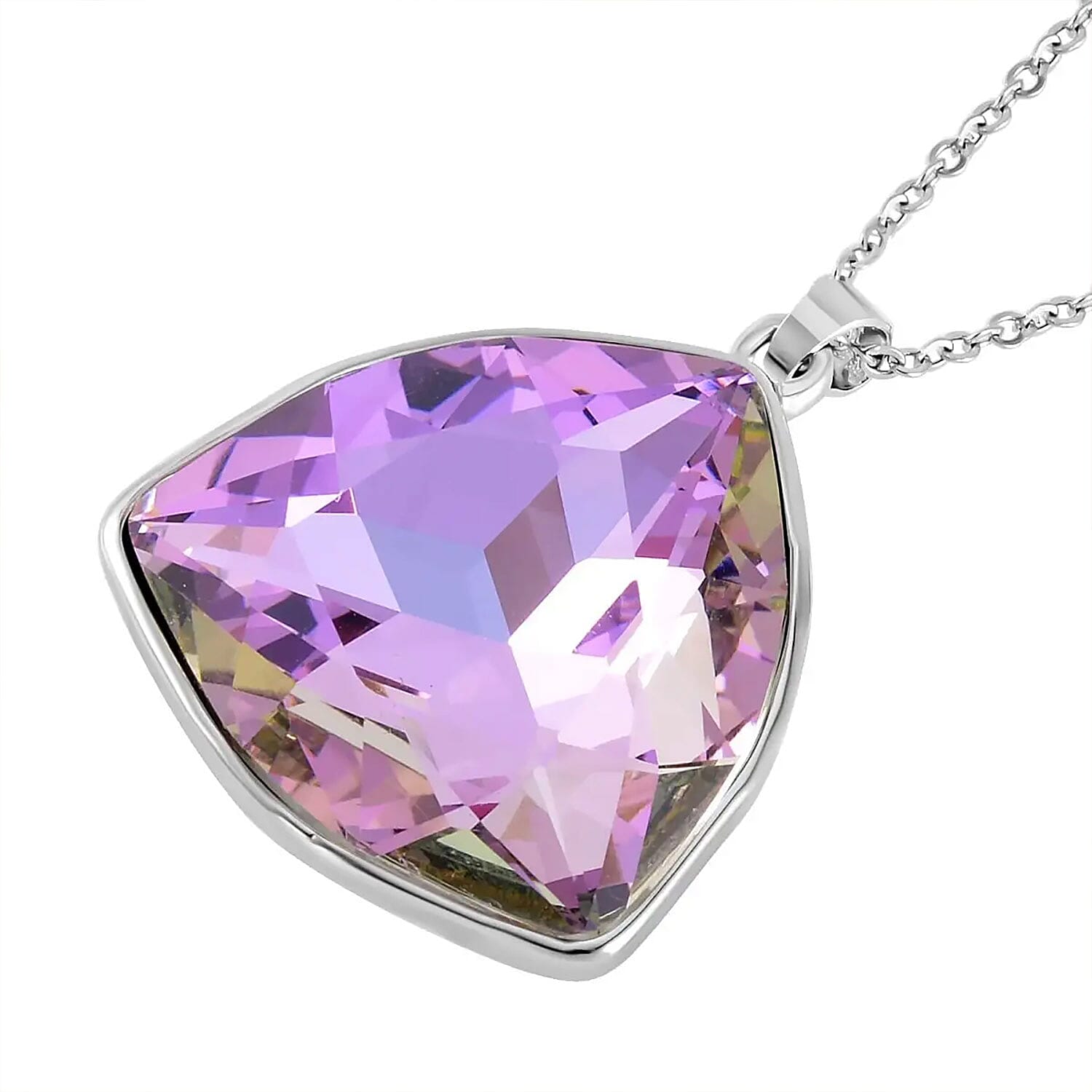 Purple Austrian Crystal Pendant Necklace and Stud Earrings in Silvertone 20-22 Inches