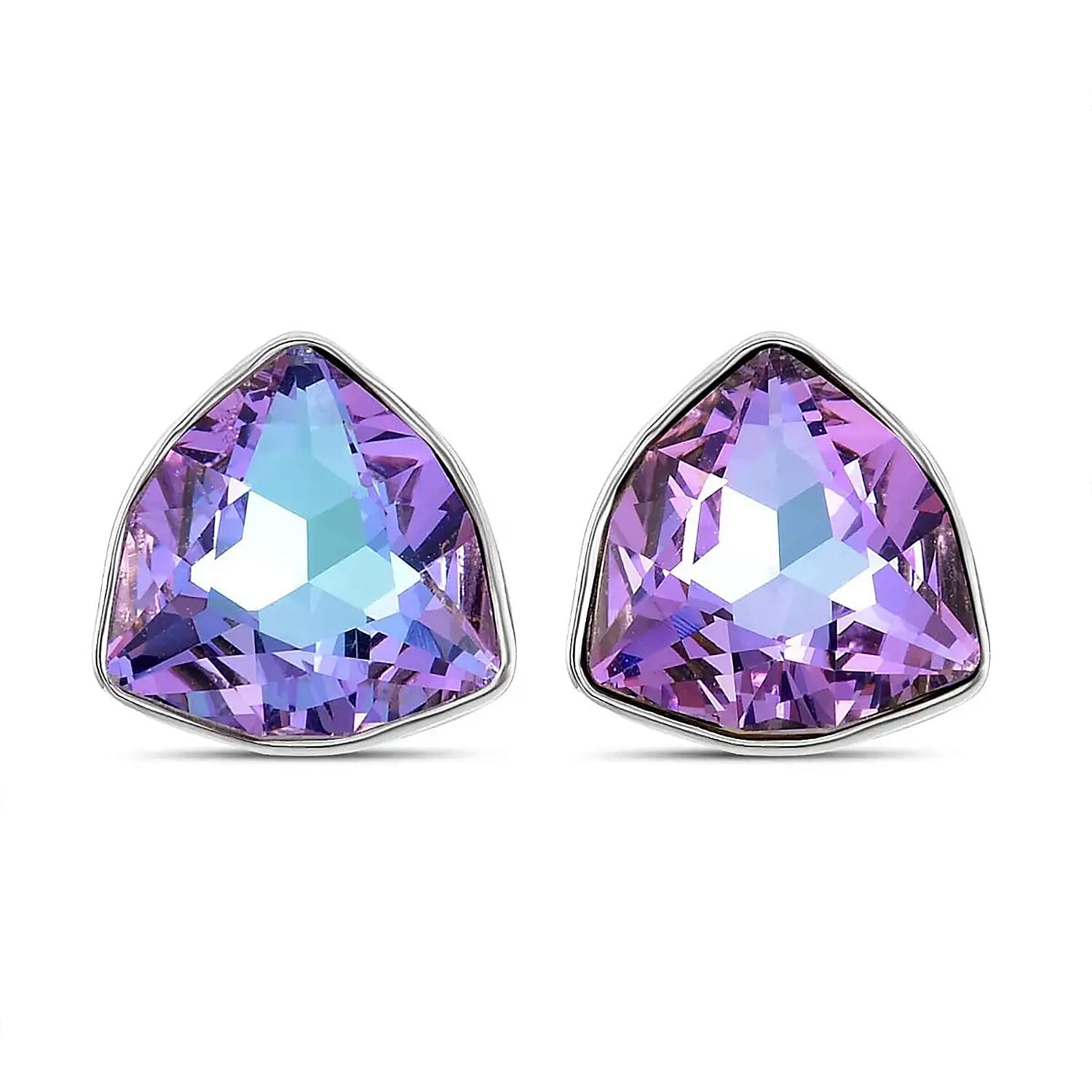 Purple Austrian Crystal Pendant Necklace and Stud Earrings in Silvertone 20-22 Inches