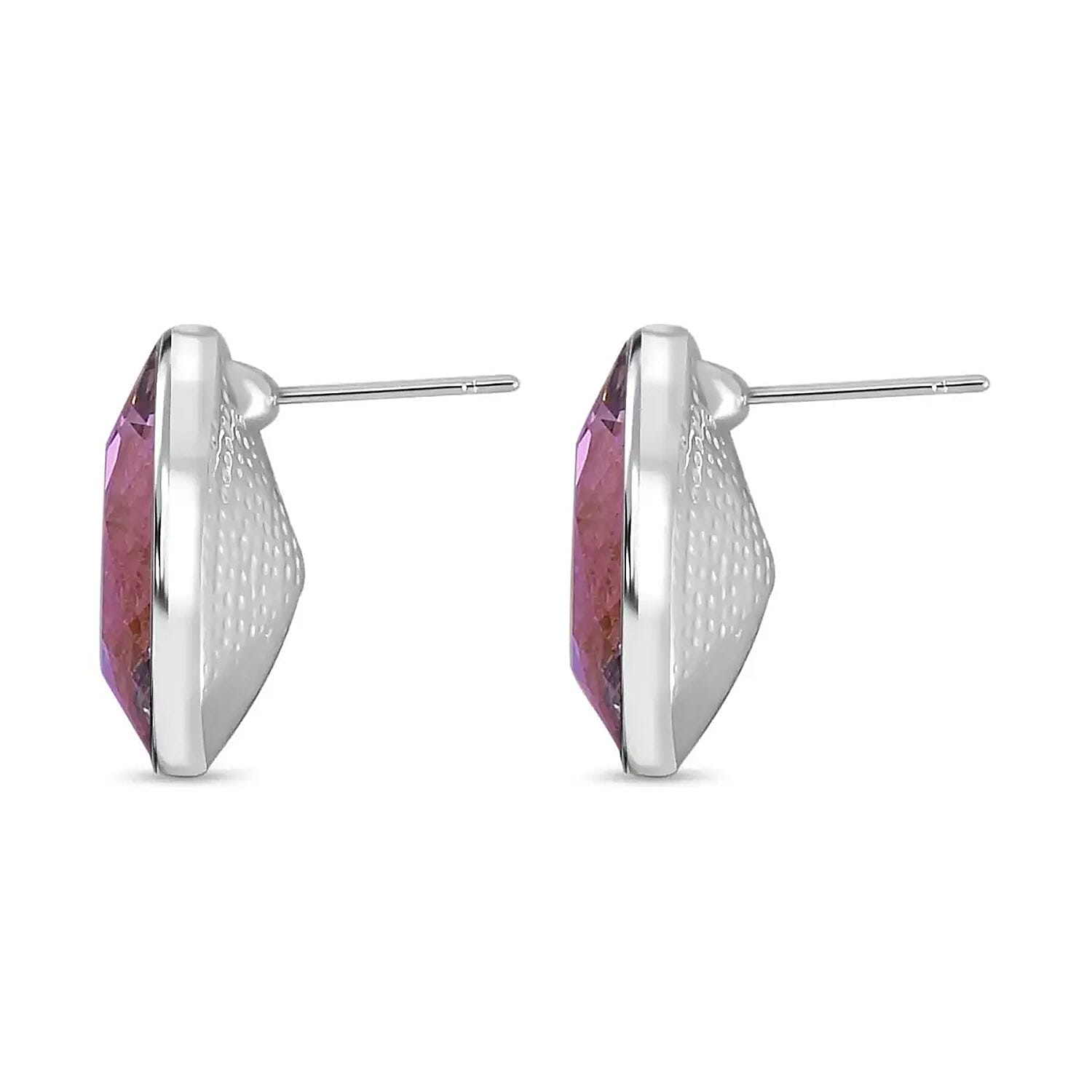 Purple Austrian Crystal Pendant Necklace and Stud Earrings in Silvertone 20-22 Inches