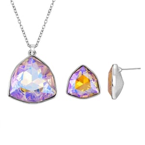 Champagne Magic Color Austrian Crystal Pendant Necklace and Earrings in Silvertone 20-22 Inches