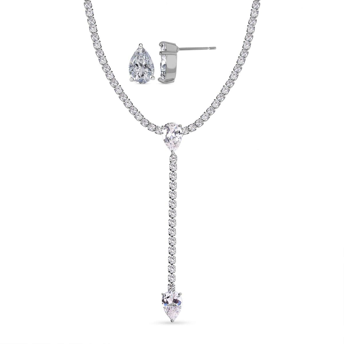 Simulated Diamond Necklace 18 Inches and Stud Earrings in Silvertone image number 0