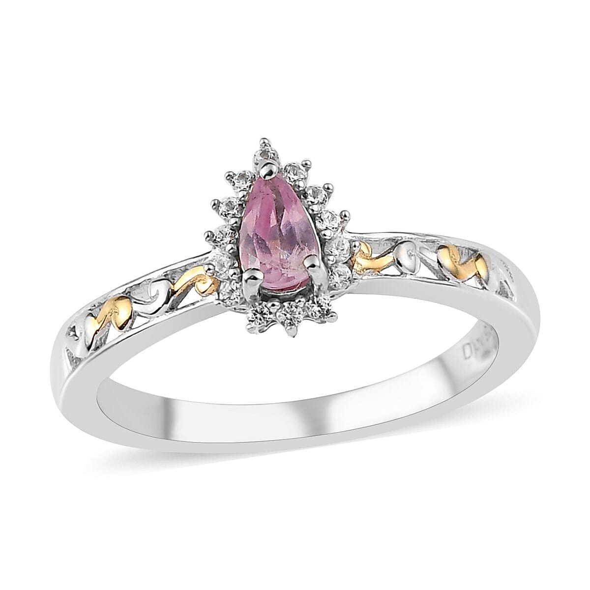 Narsipatnam Purple Spinel and White Zircon Ring (Size 5.0) and Pendant Necklace 20 Inches in Vermeil YG and Platinum Over Sterling Silver 0.90 ctw