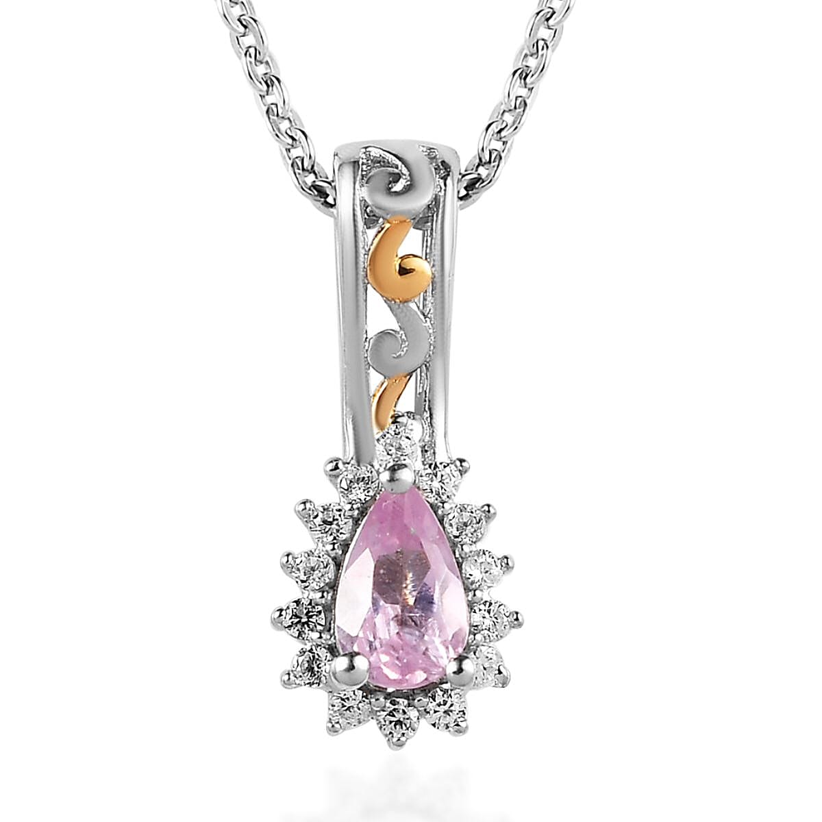 Narsipatnam Purple Spinel and White Zircon Ring (Size 5.0) and Pendant Necklace 20 Inches in Vermeil YG and Platinum Over Sterling Silver 0.90 ctw