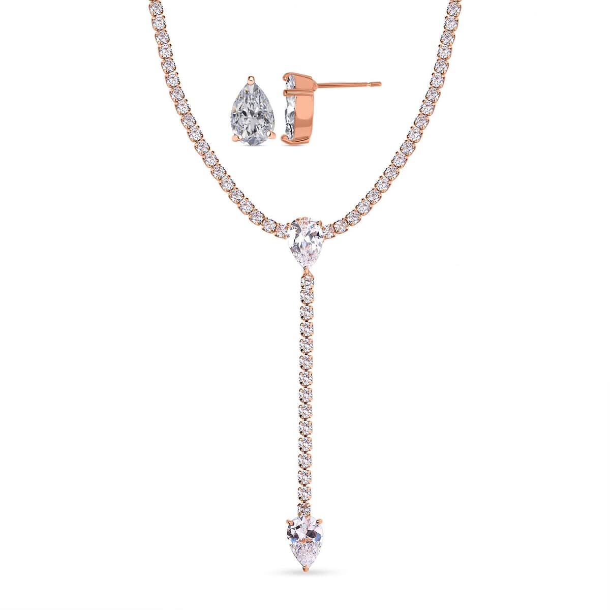 Simulated Diamond Necklace 18-20 Inches and Stud Earrings in Rosetone image number 0