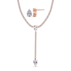 Simulated Diamond Necklace 18-20 Inches and Stud Earrings in Rosetone