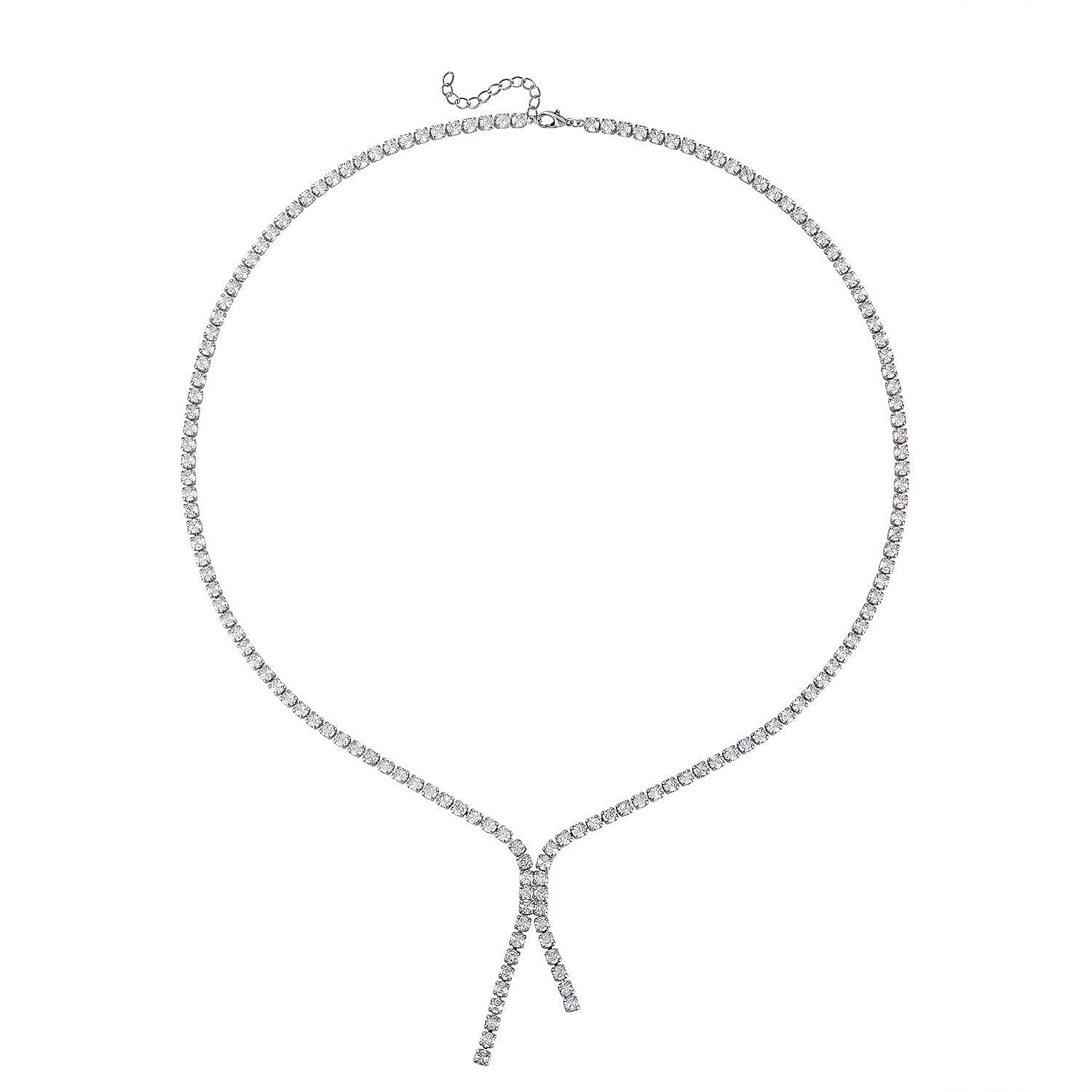 Simulated Diamond Tennis Necklace 18-20 Inches and Dangle Earrings in Silvertone