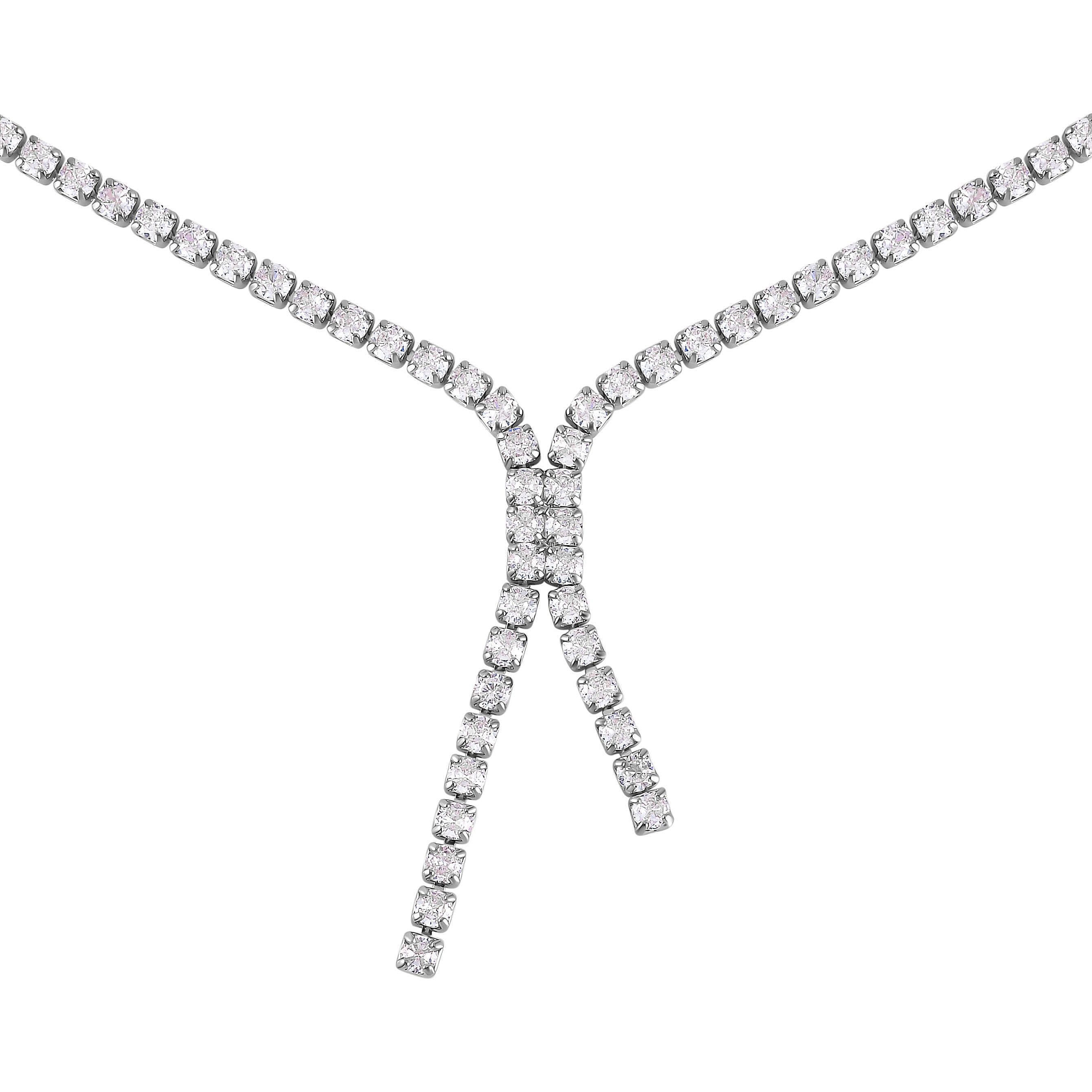 Simulated Diamond Tennis Necklace 18-20 Inches and Dangle Earrings in Silvertone
