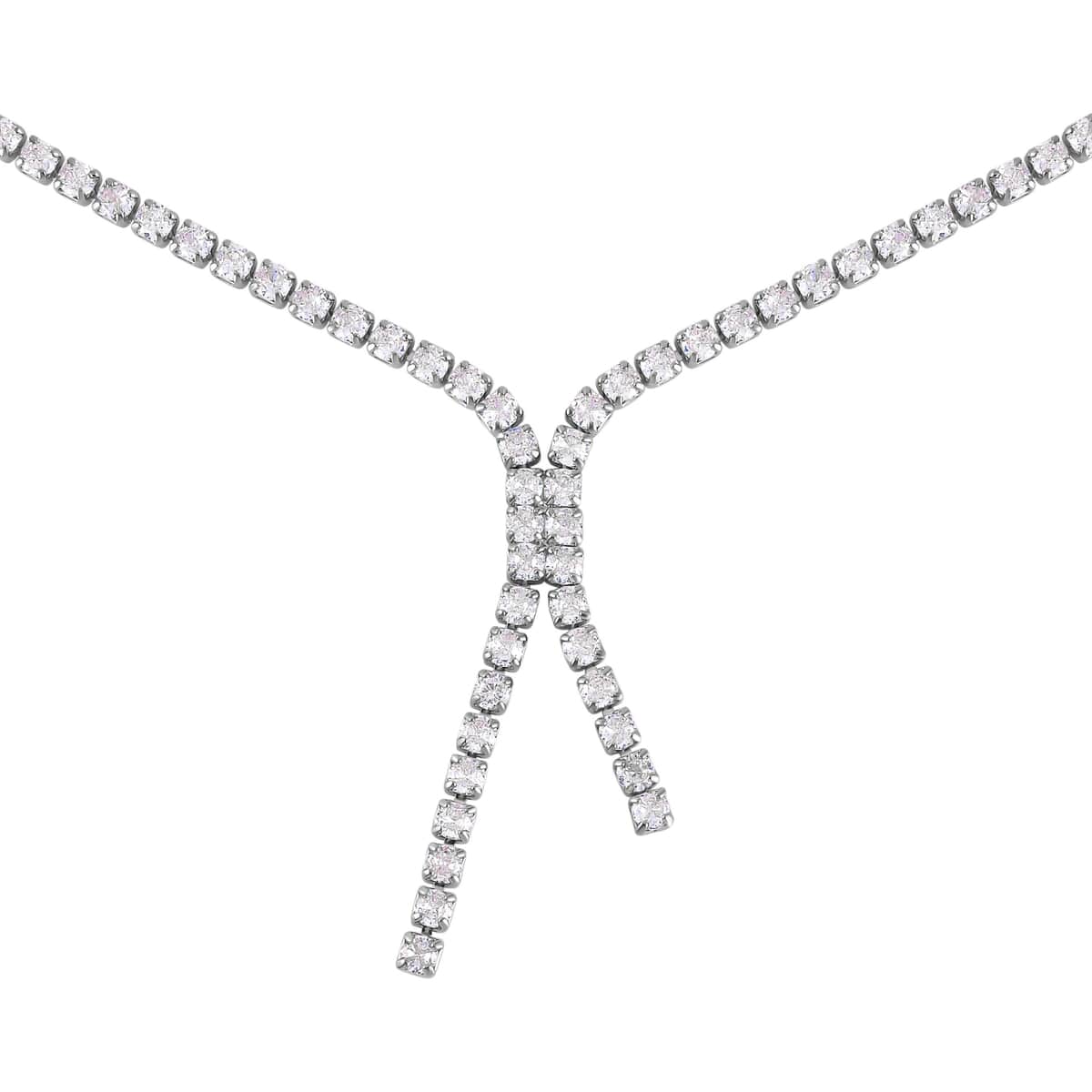 Simulated Diamond Tennis Necklace 18 Inches with Extender and Dangle Earrings in Silvertone image number 3