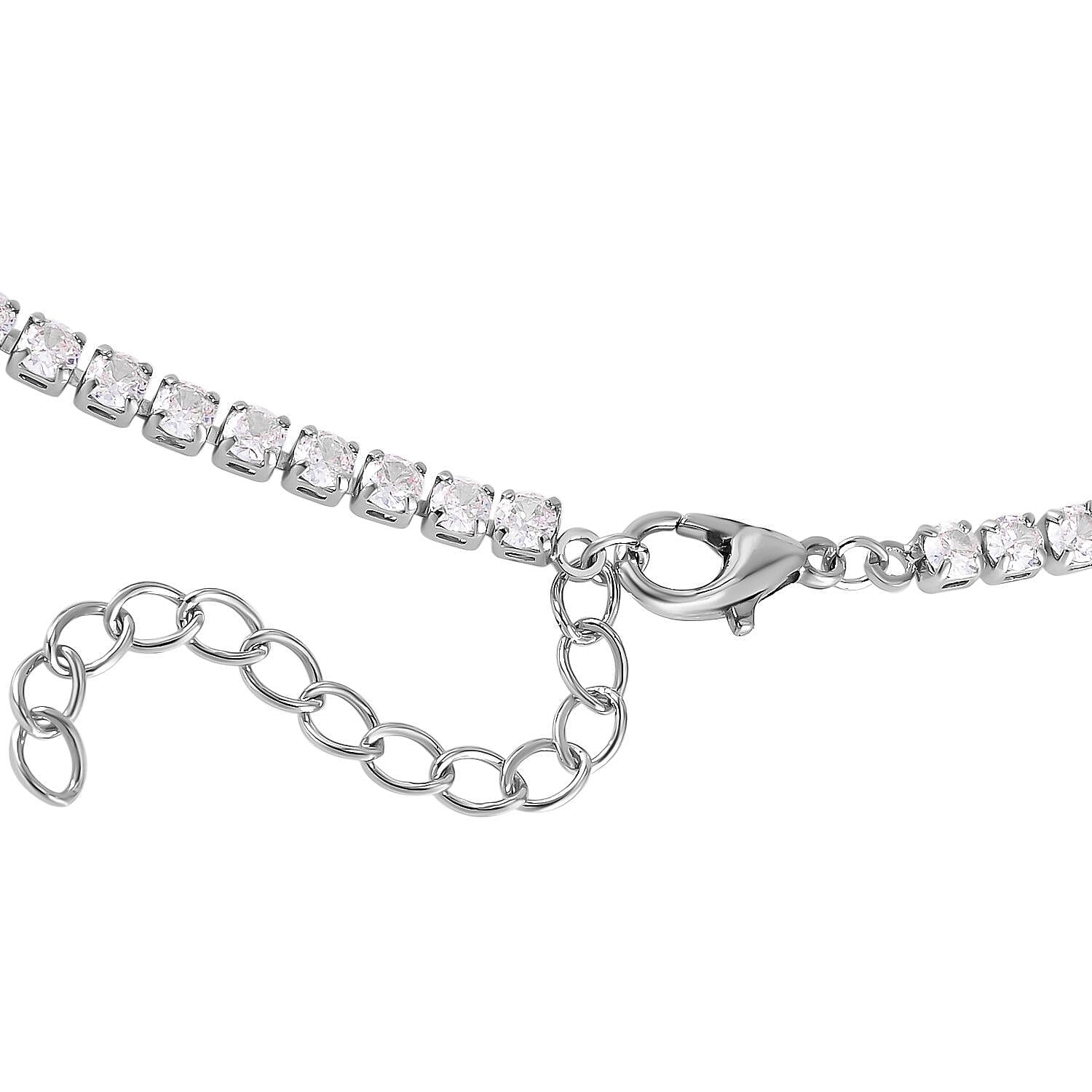 Simulated Diamond Tennis Necklace 18-20 Inches and Dangle Earrings in Silvertone